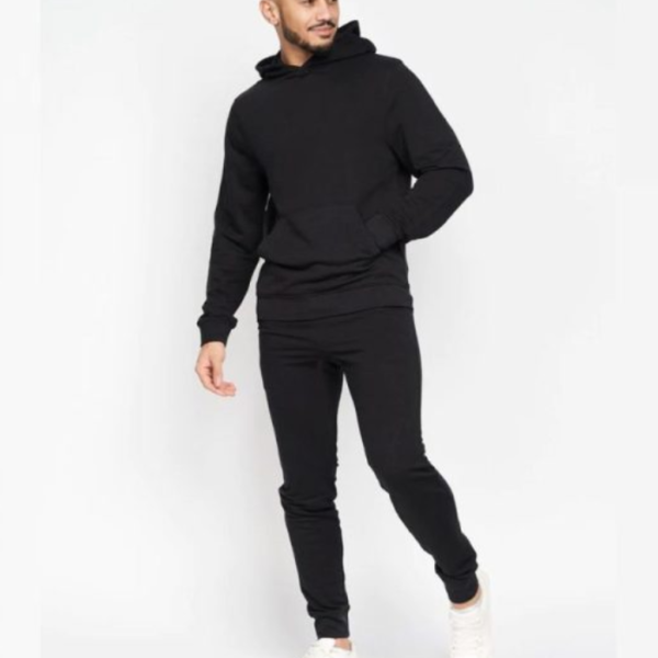 Basic Black Winter Casual Hooded Tracksuit