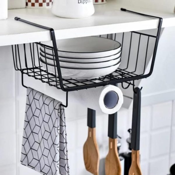 Heavy Quality 4 In 1 Under The Shelf Metal Storage Basket Kitchen Organizer, No Punching, Tissue Holder