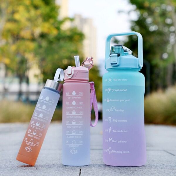 3 Pack Water Bottles With 2l Large Bottle 700mlportable Bottle And 300ml Mini Bottle Motivational (random Color)